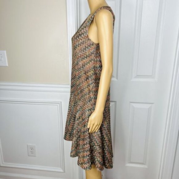 Anthropologie Maeve Westwater Knit Dress Size XS Brown Chevron Motif Lined New - Picture 3 of 9